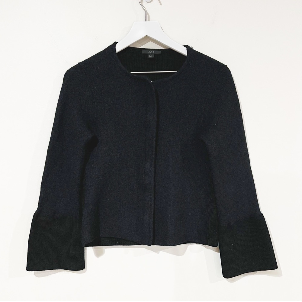 COS Zip Front Wool Sweater Bell Sleeve Jacket Black size XS
